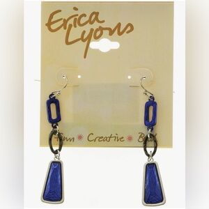 Erica Lyons Purple Blue Geometric Stone Dangle‎ Style Wire Earrings Jewelry New